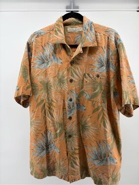 Vintage Island Republic Mens Short Sleeve, Silk/Rayon Blend, Print Size Large